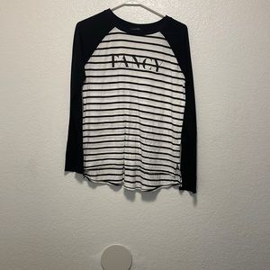 Woman’s long sleeve striped black and white shirt. Size medium